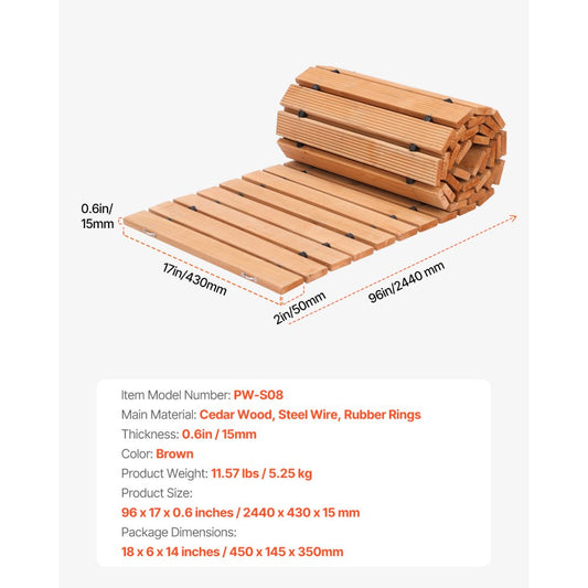 PW-S08 - 96x17" Cedar Garden Walkway, Non-Slip, Easy to Assemble