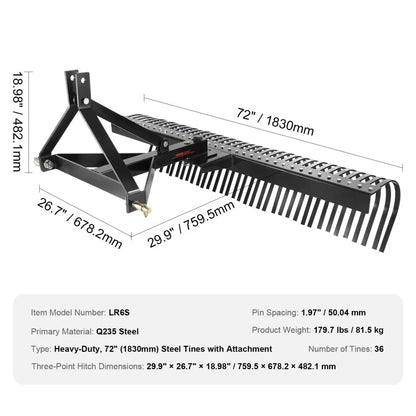 LR6S - 72-inch Heavy-Duty Tow-Behind Dethatcher with 36 Steel Tines