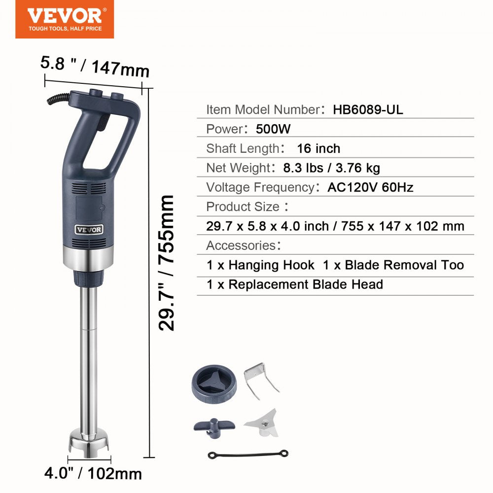 HB6089-UL - 500W Professional Immersion Blender for Restaurants and Catering