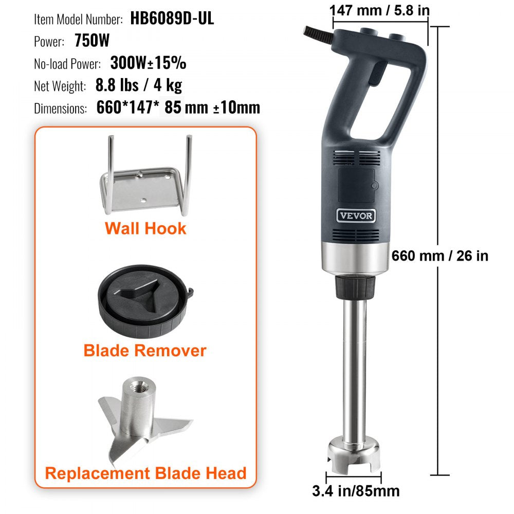HB6089D-UL - 750W Commercial Immersion Blender with Variable Speed Control