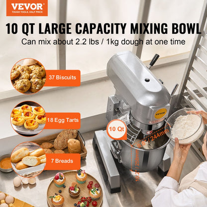 B10B - 10L VEVOR 550W Commercial Mixer for Heavy-Duty Baking