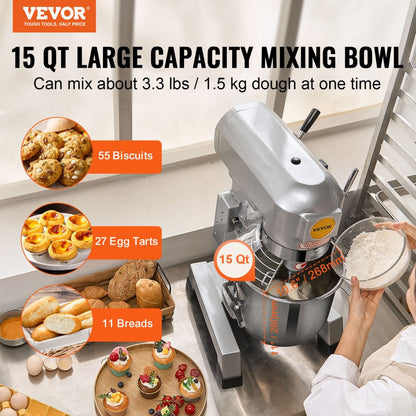 B15B - 14L Heavy-Duty Dough Mixer with 3 Speeds for Restaurants