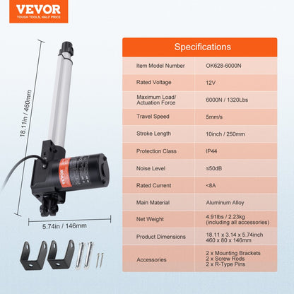 OK628-6000N - Heavy-Duty 12V Linear Actuator, 1320lbs Torque Capacity