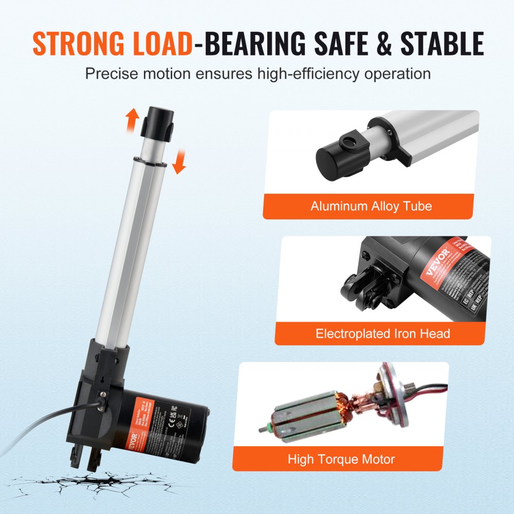 OK628-6000N - 8-Inch 12V Heavy-Duty Linear Actuator 1320lbs Torque