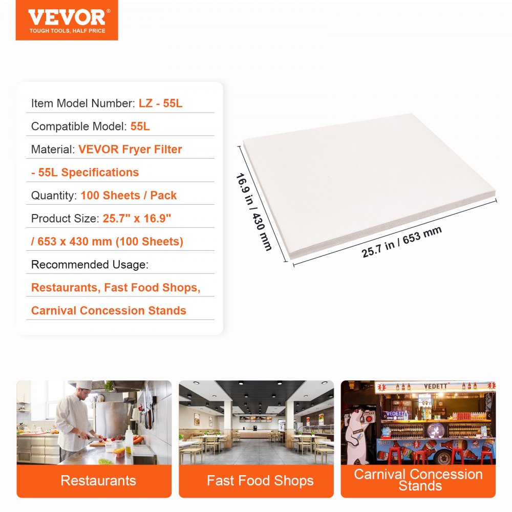 LZ-55L - 100 High-Density Fryer Filter Sheets, 25.7" x 16.9"