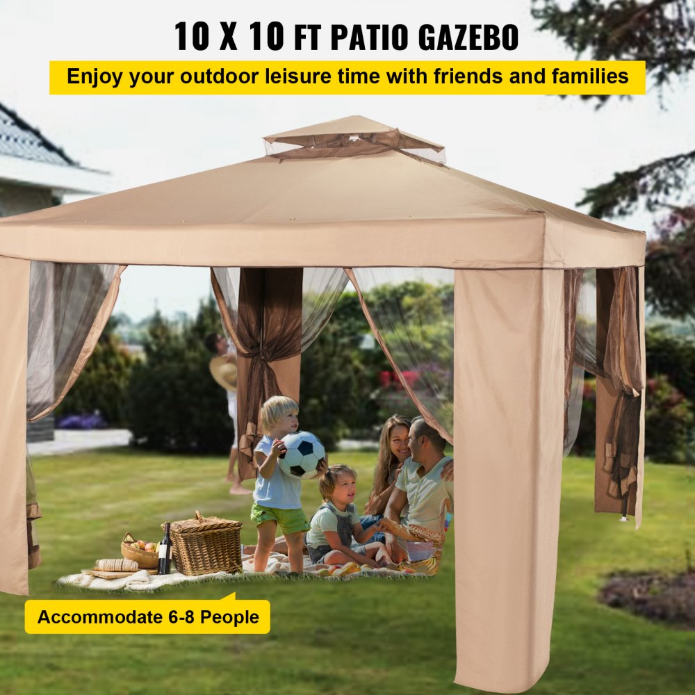 010897530908 - 10x10 ft Waterproof Gazebo Canopy with Netting and Steel Frame