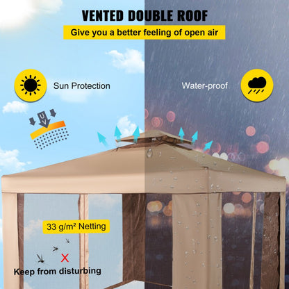 010897530908 - 10x10 ft Waterproof Gazebo Canopy with Netting and Steel Frame