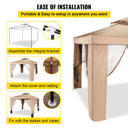 010897530908 - 10x10 ft Waterproof Gazebo Canopy with Netting and Steel Frame
