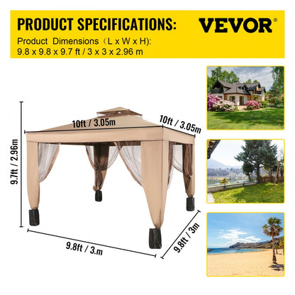 010897530908 - 10x10 ft Waterproof Gazebo Canopy with Netting and Steel Frame