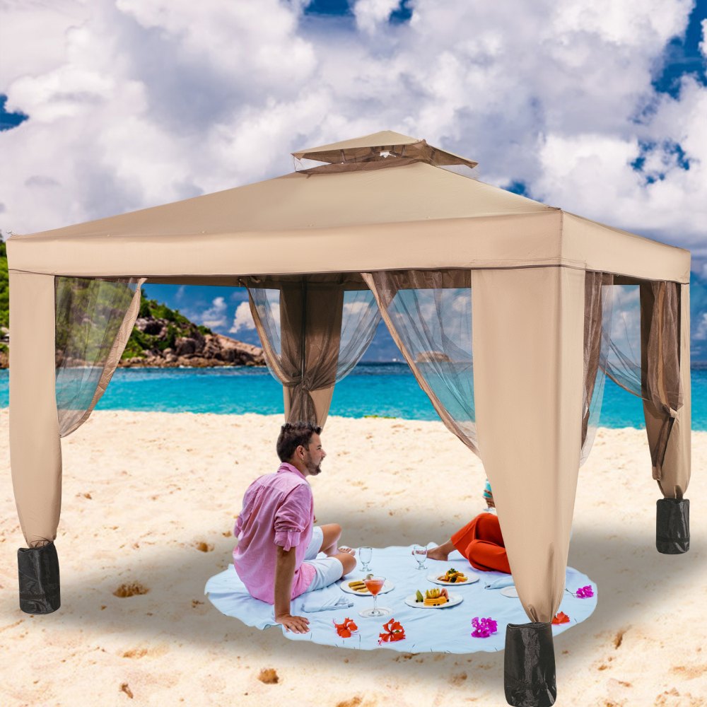 010897530908 - 10x10 ft Waterproof Gazebo Canopy with Netting and Steel Frame