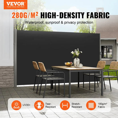 H030-1 - 63"x118" Black Aluminum Retractable Awning for Privacy & Shade