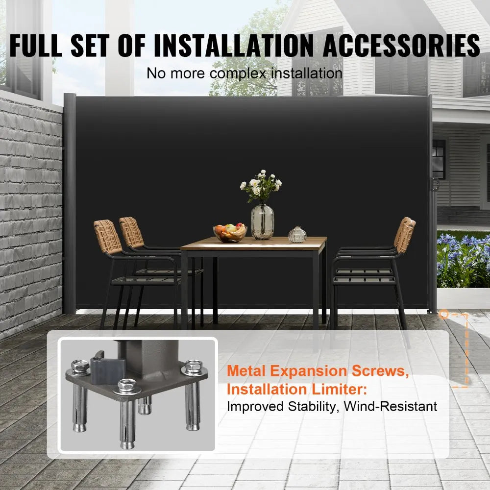 H030-1 - 63"x118" Black Aluminum Retractable Awning for Privacy & Shade