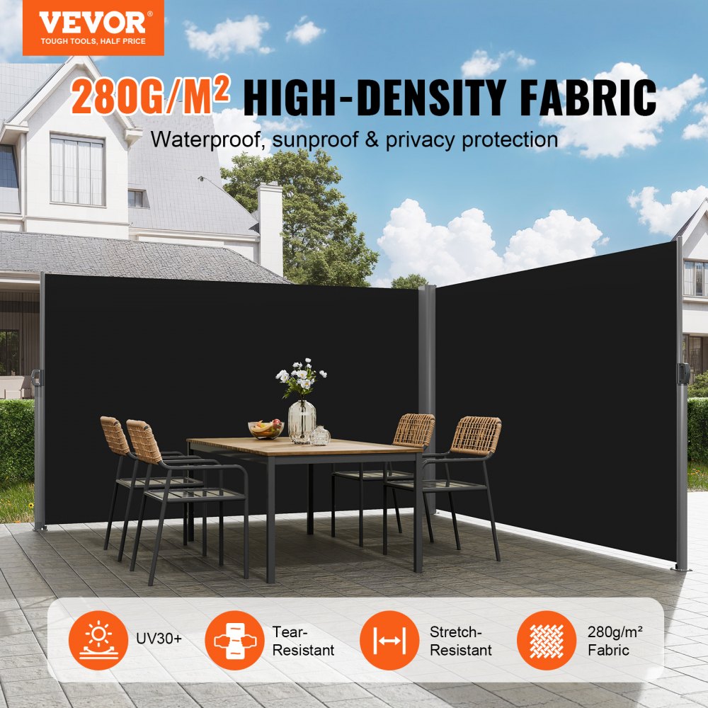 H033-2 - Black Retractable Awning 236" for Flexible Outdoor Privacy