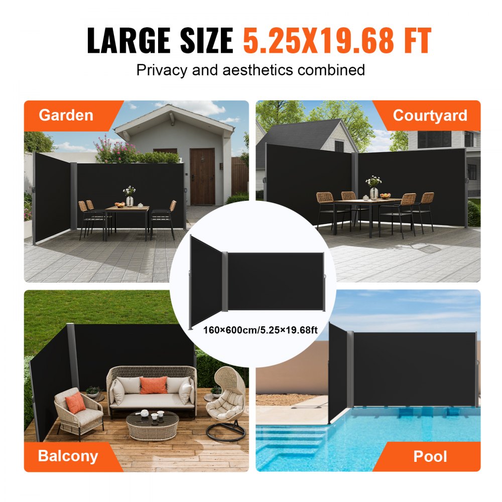 H033-2 - Black Retractable Awning 236" for Flexible Outdoor Privacy