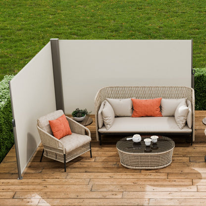 H033-2 - Beige Retractable Privacy Awning 63" x 236" for Outdoor Spaces