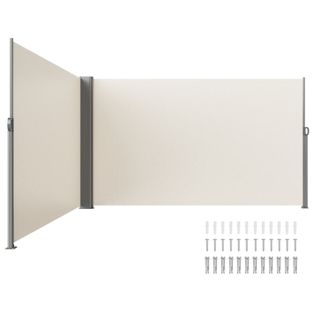 H033-2 - Beige Retractable Privacy Awning 63" x 236" for Outdoor Spaces