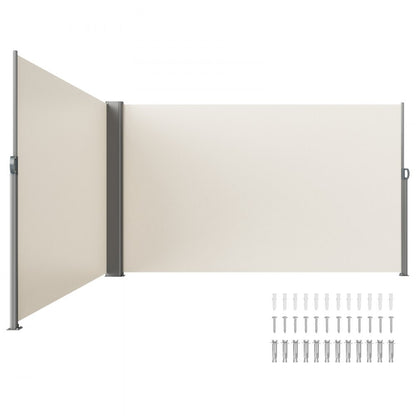 H033-2 - Beige Retractable Privacy Awning 63" x 236" for Outdoor Spaces