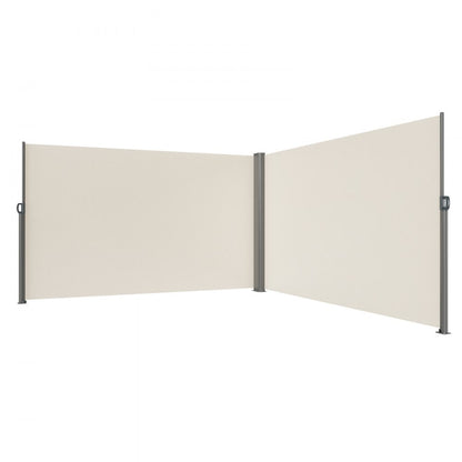 H033-2 - Beige Retractable Privacy Awning 63" x 236" for Outdoor Spaces