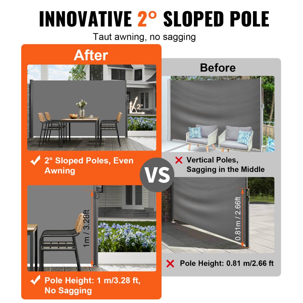 H030-1 - 71''x118'' Retractable Aluminum Awning for Outdoor Privacy & Comfort