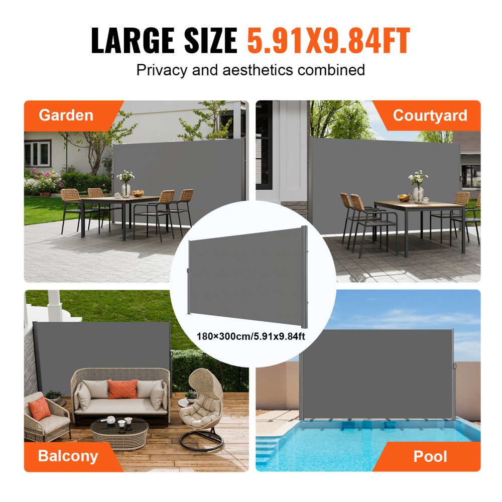 H030-1 - 71''x118'' Retractable Aluminum Awning for Outdoor Privacy & Comfort