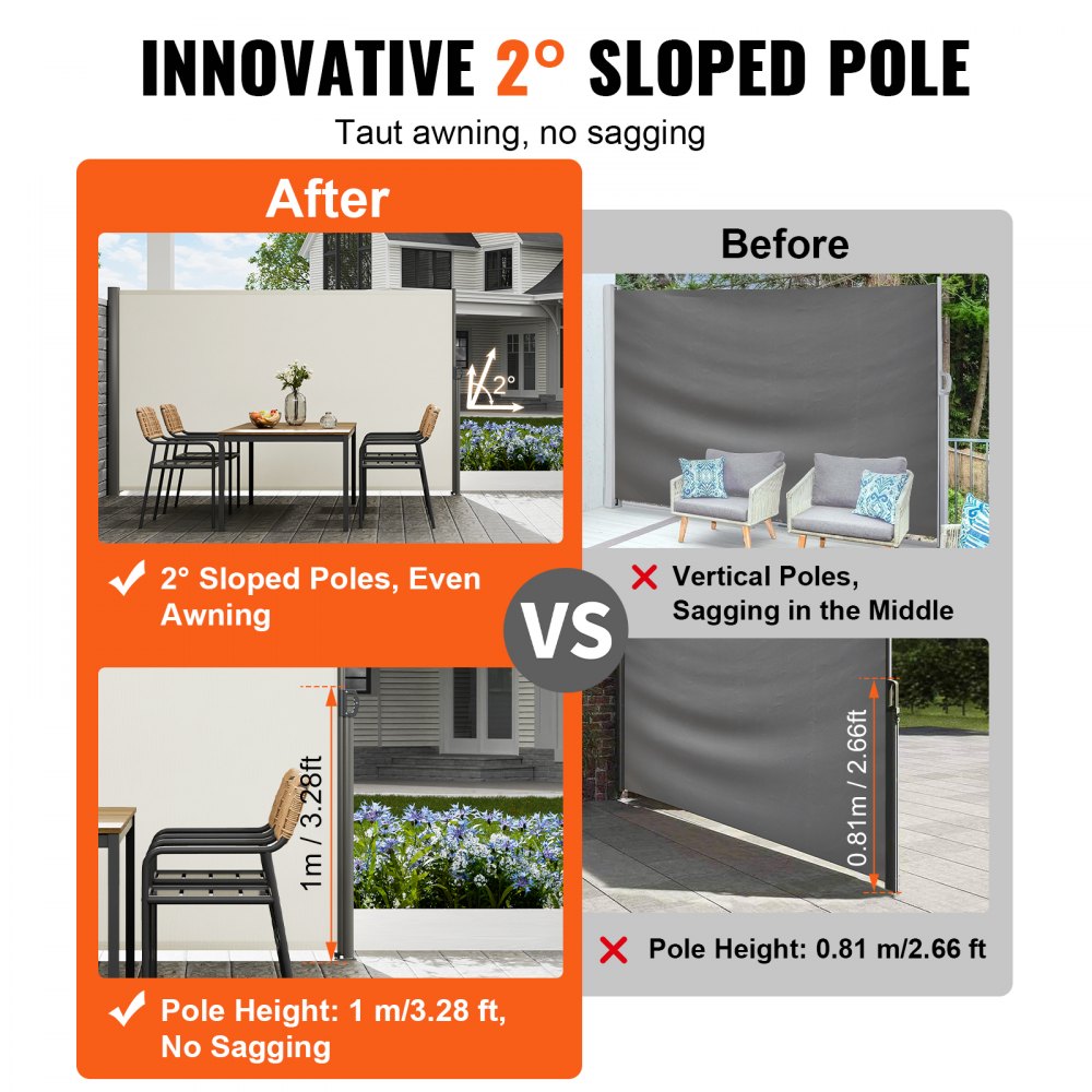 H030-1 - Stylish Beige Retractable Awning with Rust-Proof Aluminum Frame