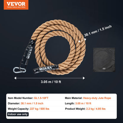 GL1.5-10FT - 10FT Heavy-Duty Jute Climbing Rope for Tug-of-War