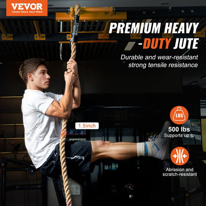 GL1.5-15FT - 1.5" x 15ft Jute Climbing Rope with Metal Hook