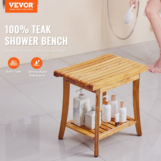 B3500 - Heavy-Duty 20" Teak Shower Bench, 400 lbs Capacity