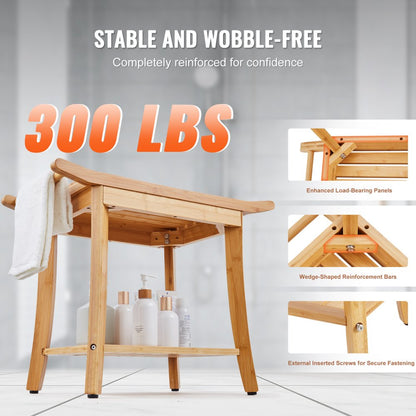 B3501 - Waterproof Bamboo Shower Bench, 24x13.8x18.9 in, 300 lbs Capacity