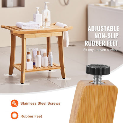 B3501 - Waterproof Bamboo Shower Bench, 24x13.8x18.9 in, 300 lbs Capacity