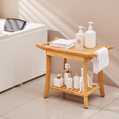 B3501 - Waterproof Bamboo Shower Bench, 24x13.8x18.9 in, 300 lbs Capacity