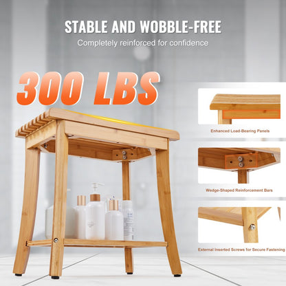 B3502 - Waterproof Bamboo Shower Bench 19.1" x 11.3" for Stable Seating
