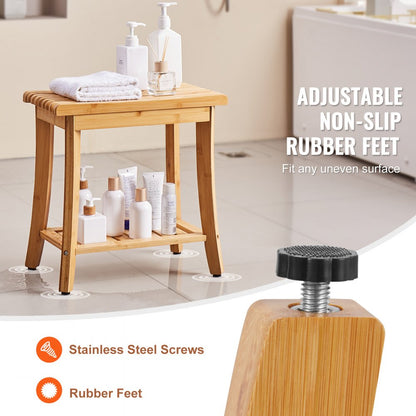 B3502 - Waterproof Bamboo Shower Bench 19.1" x 11.3" for Stable Seating
