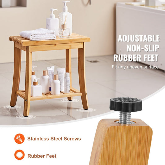 B3502 - Waterproof Bamboo Shower Bench 19.1" x 11.3" for Stable Seating