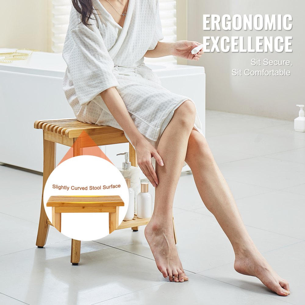 B3502 - Waterproof Bamboo Shower Bench 19.1" x 11.3" for Stable Seating
