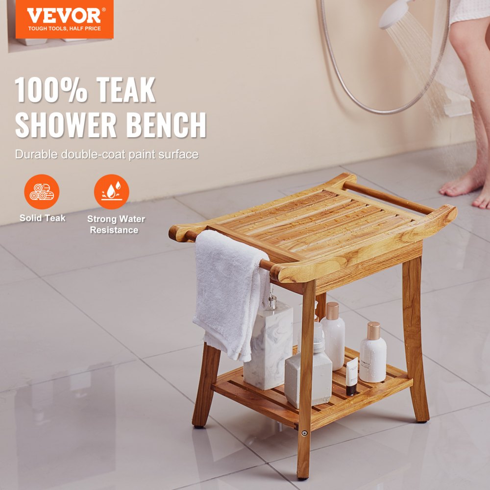 B3503 - 22" Teak Shower Bench, 300 lbs Capacity with Dual Handles