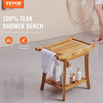 B3503 - 22" Teak Shower Bench, 300 lbs Capacity with Dual Handles