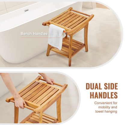 B3503 - 22" Teak Shower Bench, 300 lbs Capacity with Dual Handles