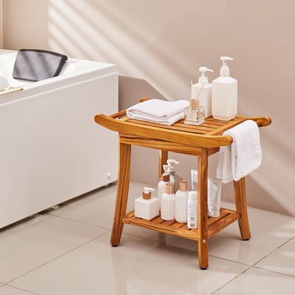 B3503 - 22" Teak Shower Bench, 300 lbs Capacity with Dual Handles