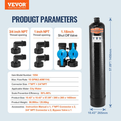 1054 - 90% Effective Salt-Free Water Descaler for 5-8 Person Households