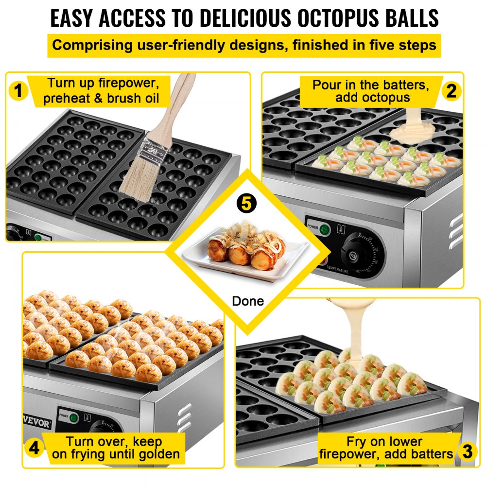 HT-56 - 2kW Stainless Steel Takoyaki Maker with 56 Slot Capacity