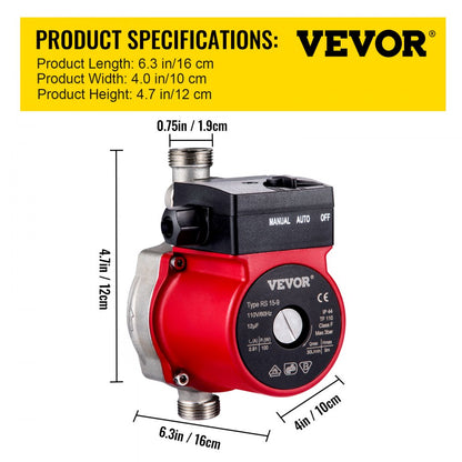 VV-BXG-RS15 9SR - Stainless Steel Hot Water Recirculating Pump, 120W Efficiency