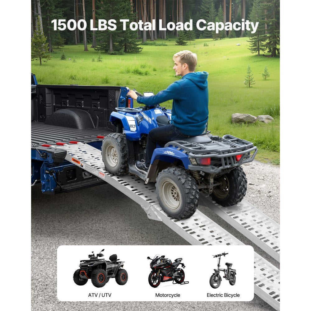 LR001 - 1500 lbs Aluminum Loading Ramps with Rubber Grip & Quick Fold