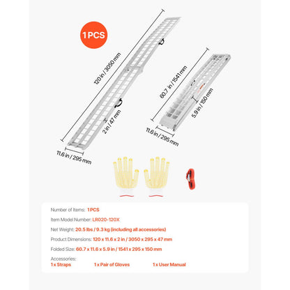 LR020-120X - 600 lbs Aluminum Loading Ramp for ATVs, UTVs, and Motorcycles