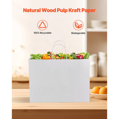 XD-H05 - 100% Recyclable Kraft Paper Shopping Bags 16"x6"x12" - 100 Pcs