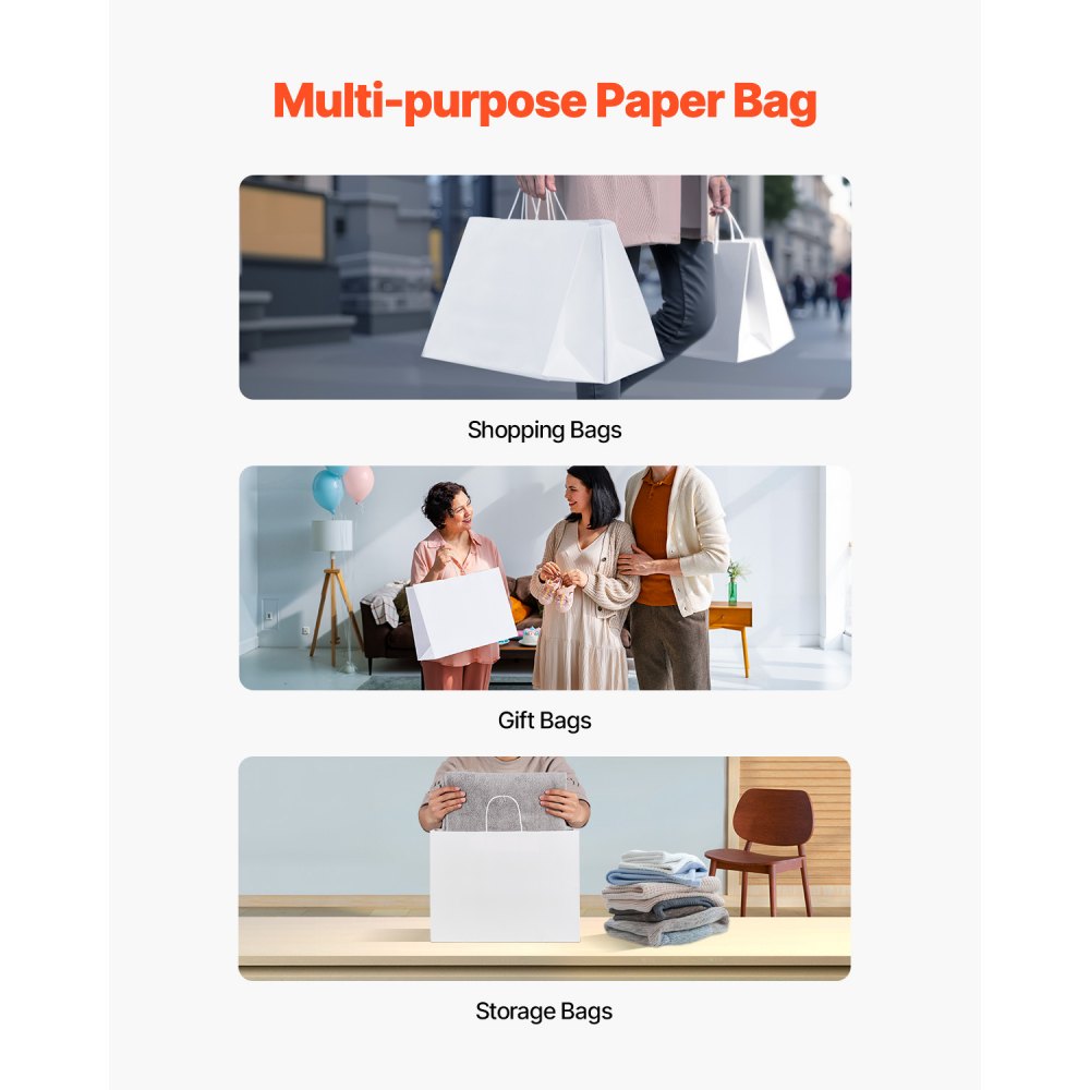 XD-H05 - 100% Recyclable Kraft Paper Shopping Bags 16"x6"x12" - 100 Pcs