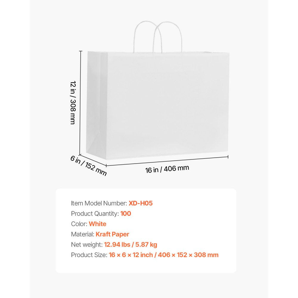 XD-H05 - 100% Recyclable Kraft Paper Shopping Bags 16"x6"x12" - 100 Pcs