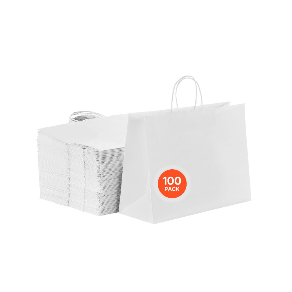 XD-H05 - 100% Recyclable Kraft Paper Shopping Bags 16"x6"x12" - 100 Pcs