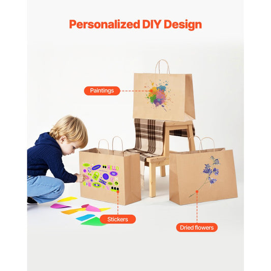 XD-H04 - 100Pcs Durable Kraft Paper Bags 16x6x12 for Eco-Friendly Shopping