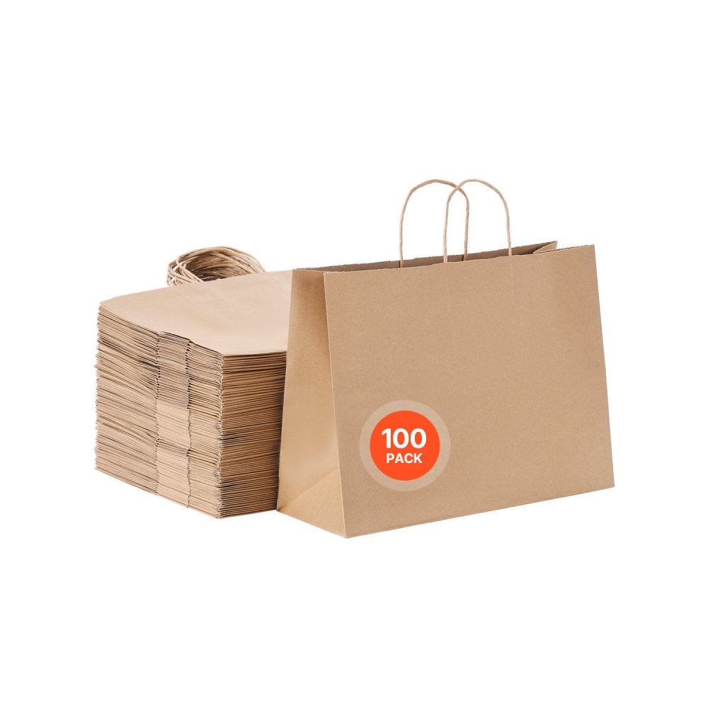 XD-H04 - 100Pcs Durable Kraft Paper Bags 16x6x12 for Eco-Friendly Shopping
